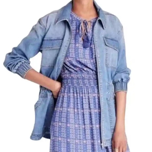 Knox Rose Utility Denim Barn Jacket Blue Long Sleeve Pockets Full Zip Size Small - Picture 2 of 11